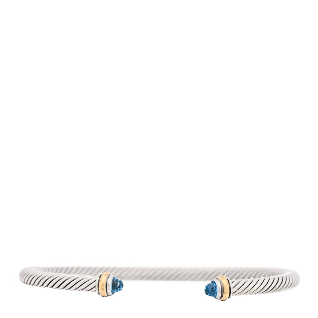 Sterling Silver 18K Yellow Gold Blue Topaz 4mm Cable Classics Bracelet