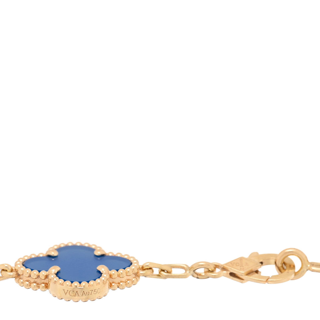 18K Yellow Gold Blue Agate 5 Motifs Vintage Alhambra Bracelet