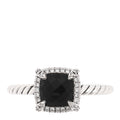 Sterling Silver Diamond Black Onyx 7mm Petite Chatelaine Pave Bezel Ring 56 7.75