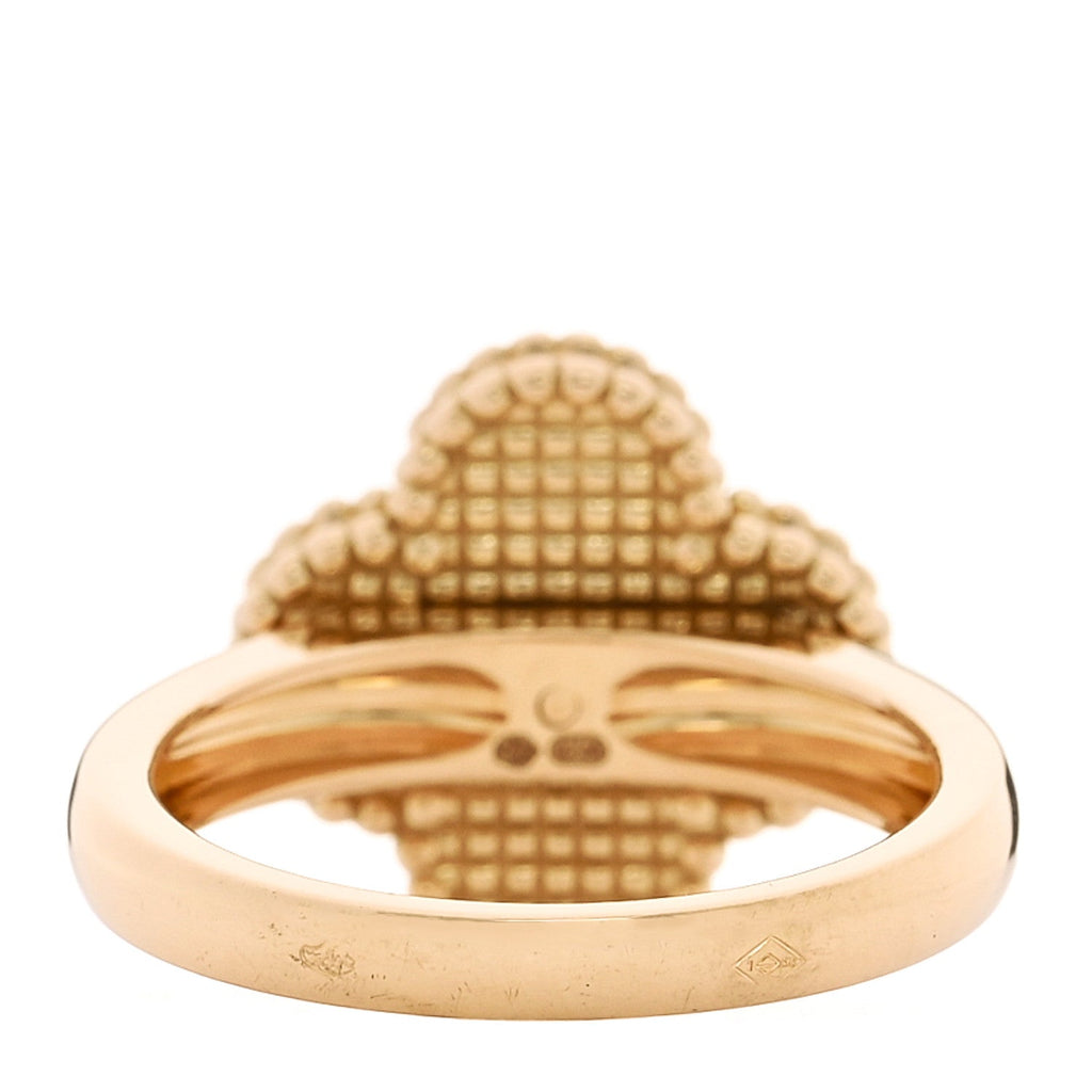 18K Yellow Gold Diamond Mother of Pearl Vintage Alhambra Ring 53 6.5