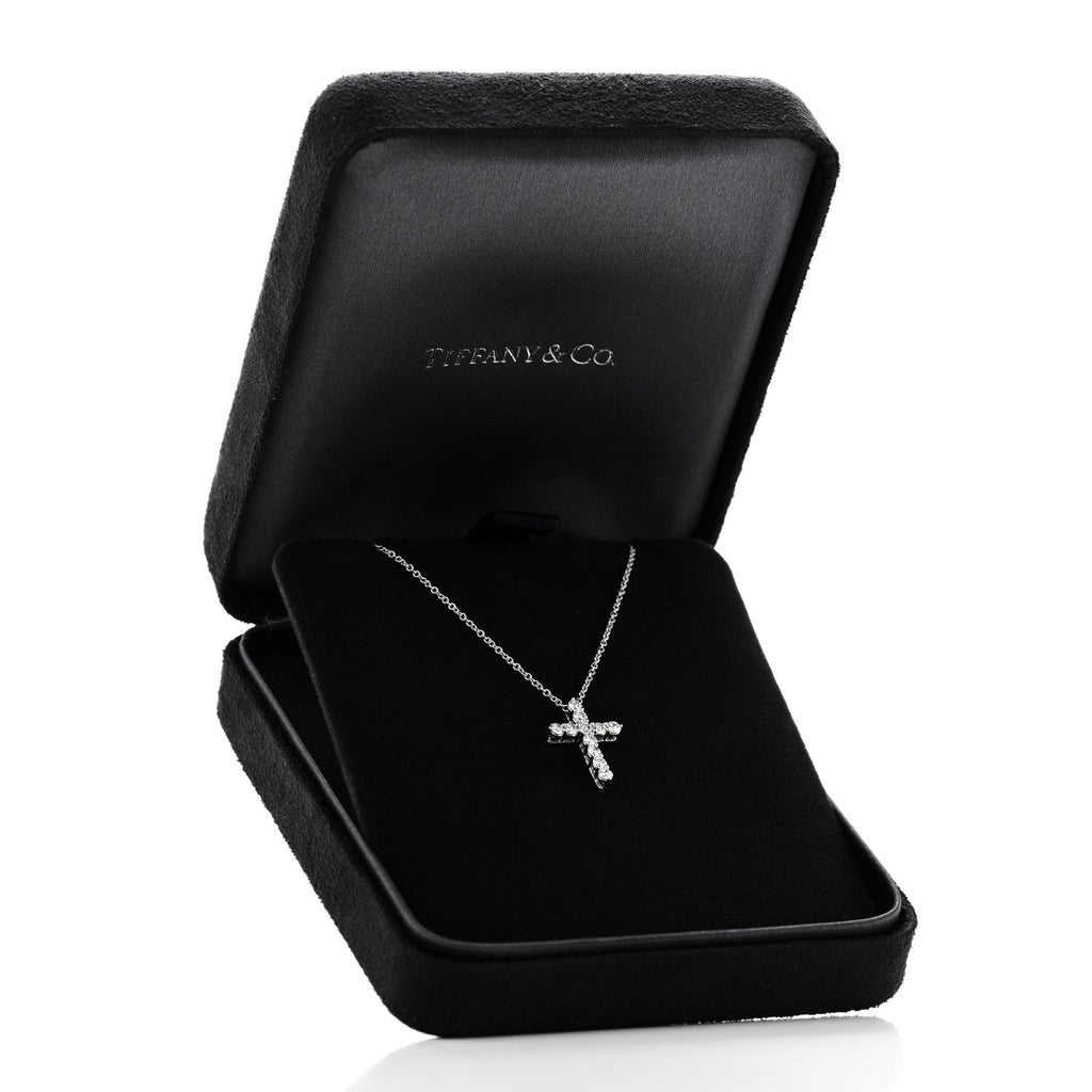 Platinum Diamond Small Cross Pendant Necklace