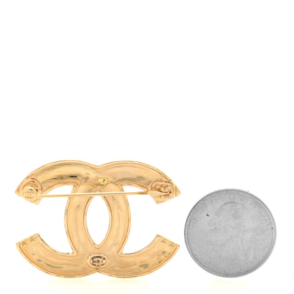 Metal Enamel CC Brooch Gold Black