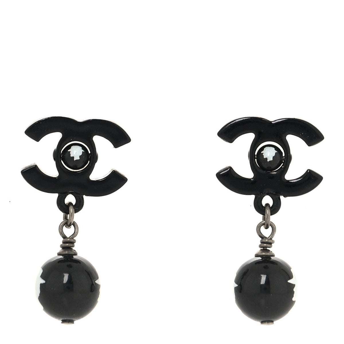 Enamel Bead CC Coco Drop Earrings Black