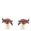Metal Enamel CC Camellia Earrings Pink Gold Multicolor