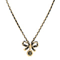 Metal Lambskin Chain CC Bow Necklace Black Gold