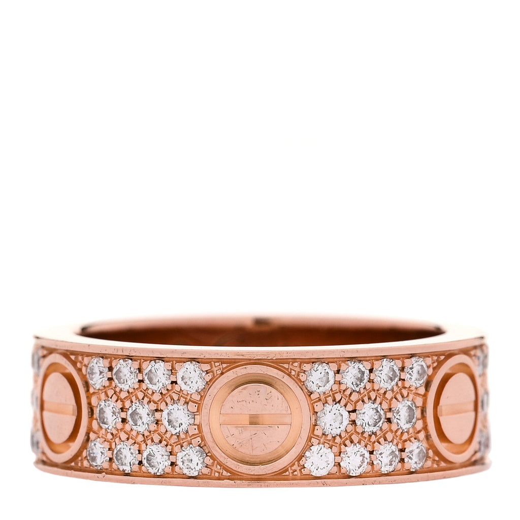 18K Pink Gold Diamond 6.5mm LOVE Paved Ring 56 7.75