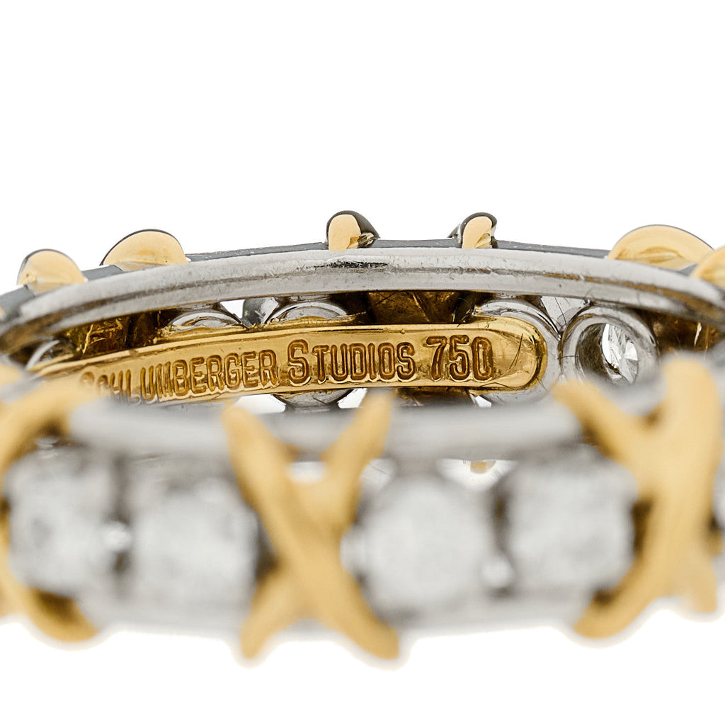 Platinum 18K Yellow Gold Diamond Schlumberger Sixteen Stone Ring 54 6.75