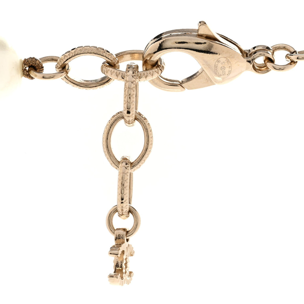 Pearl Crystal CC Necklace Light Gold