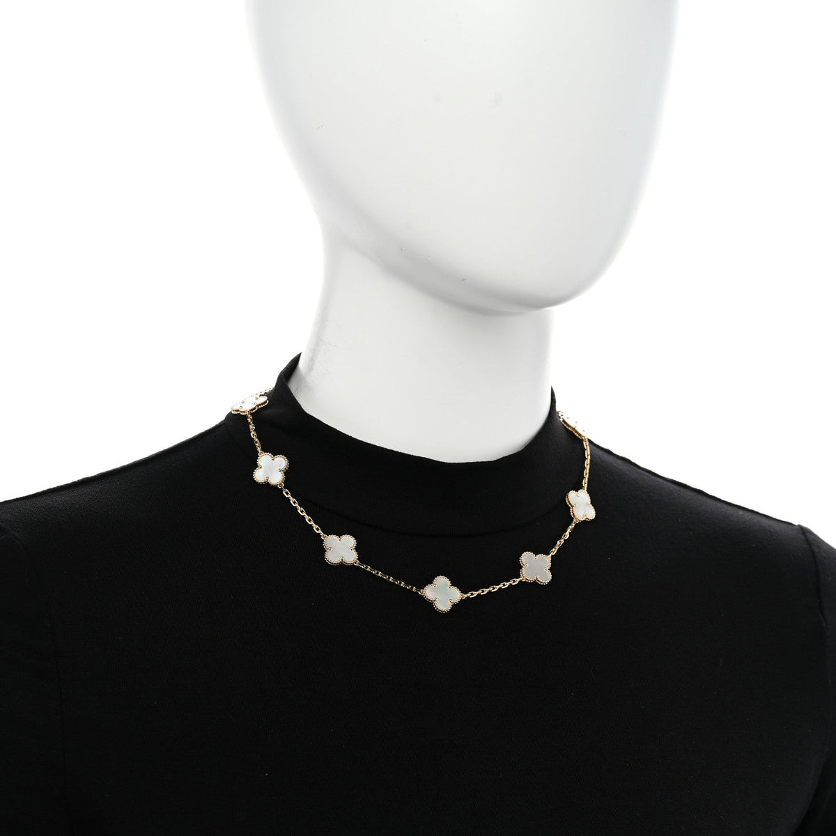 18K Yellow Gold Mother of Pearl 10 Motifs Vintage Alhambra Necklace
