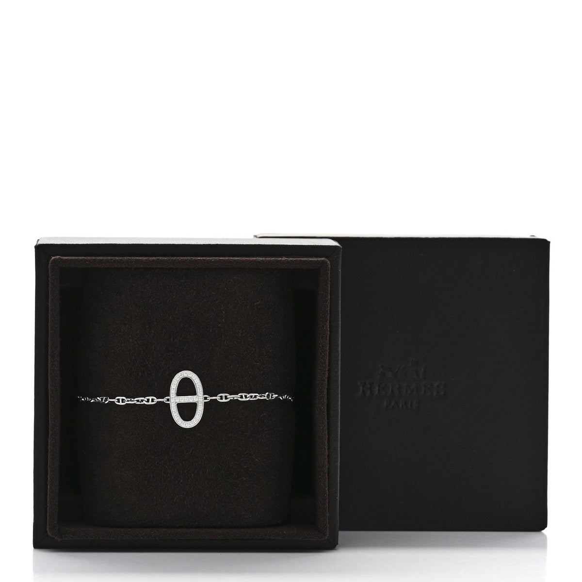 18K White Gold Diamond Chaine d'Ancre Contour Bracelet SH