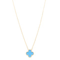 18K Yellow Gold Blue Agate Vintage Alhambra Pendant Necklace