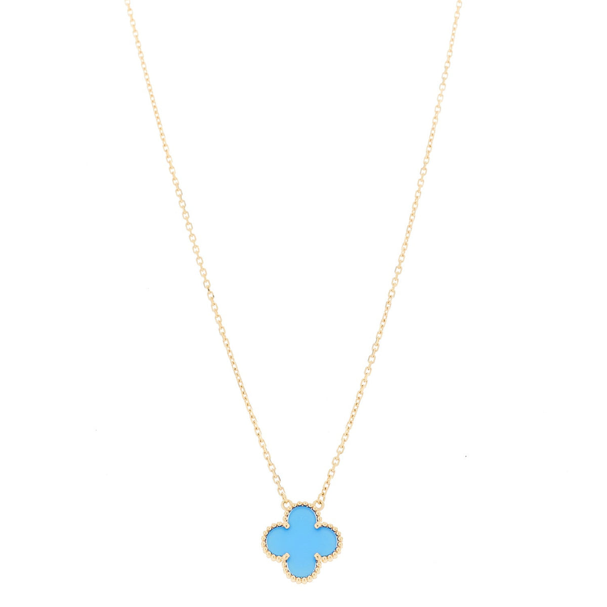 18K Yellow Gold Blue Agate Vintage Alhambra Pendant Necklace