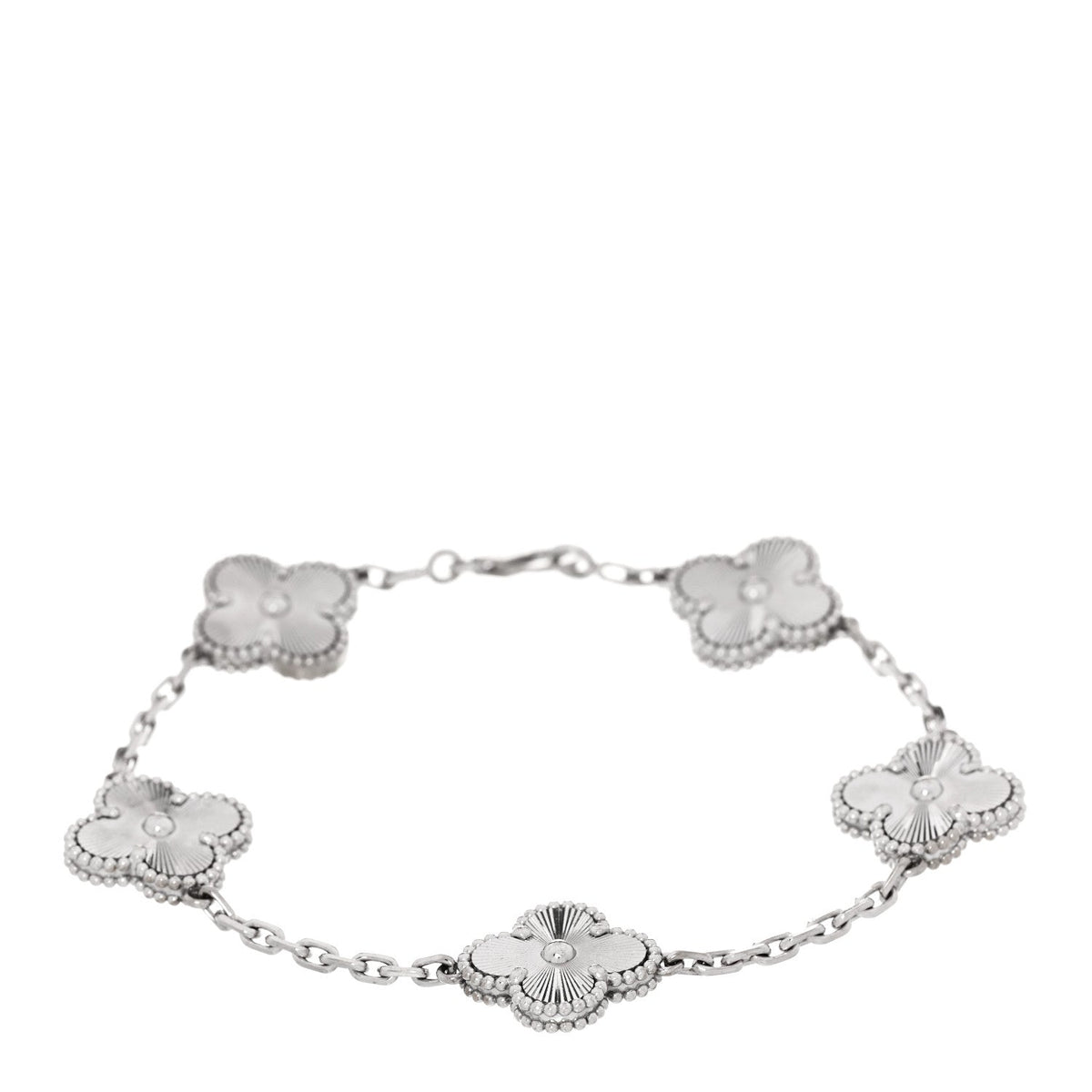 18K White Gold 5 Motifs Guilloche Vintage Alhambra Bracelet
