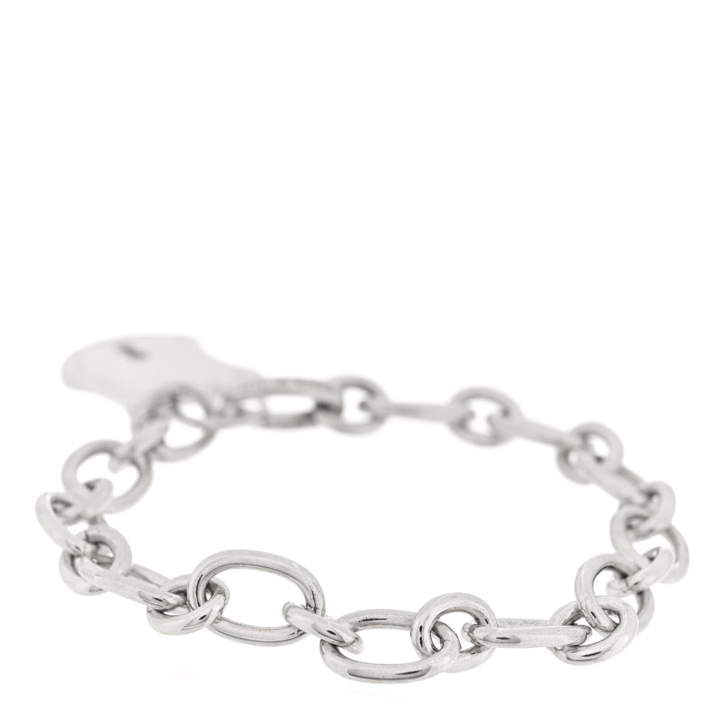 Sterling Silver Oval Clasping Link Emblem Lock Charm Bracelet