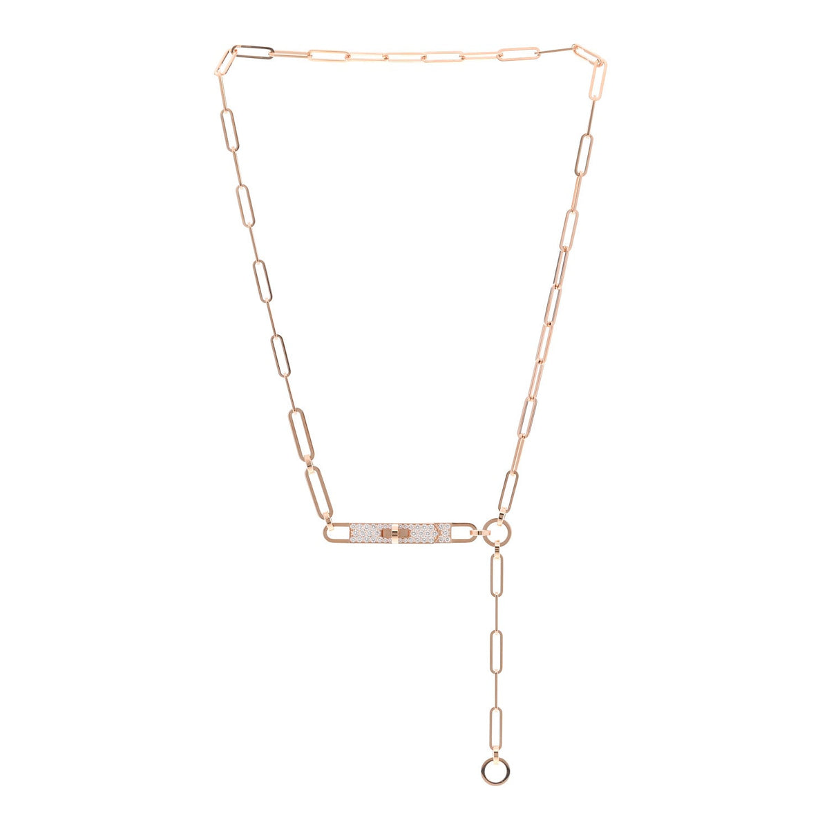 18K Rose Gold Diamond Pave PM Kelly Chaine Lariat Necklace ST