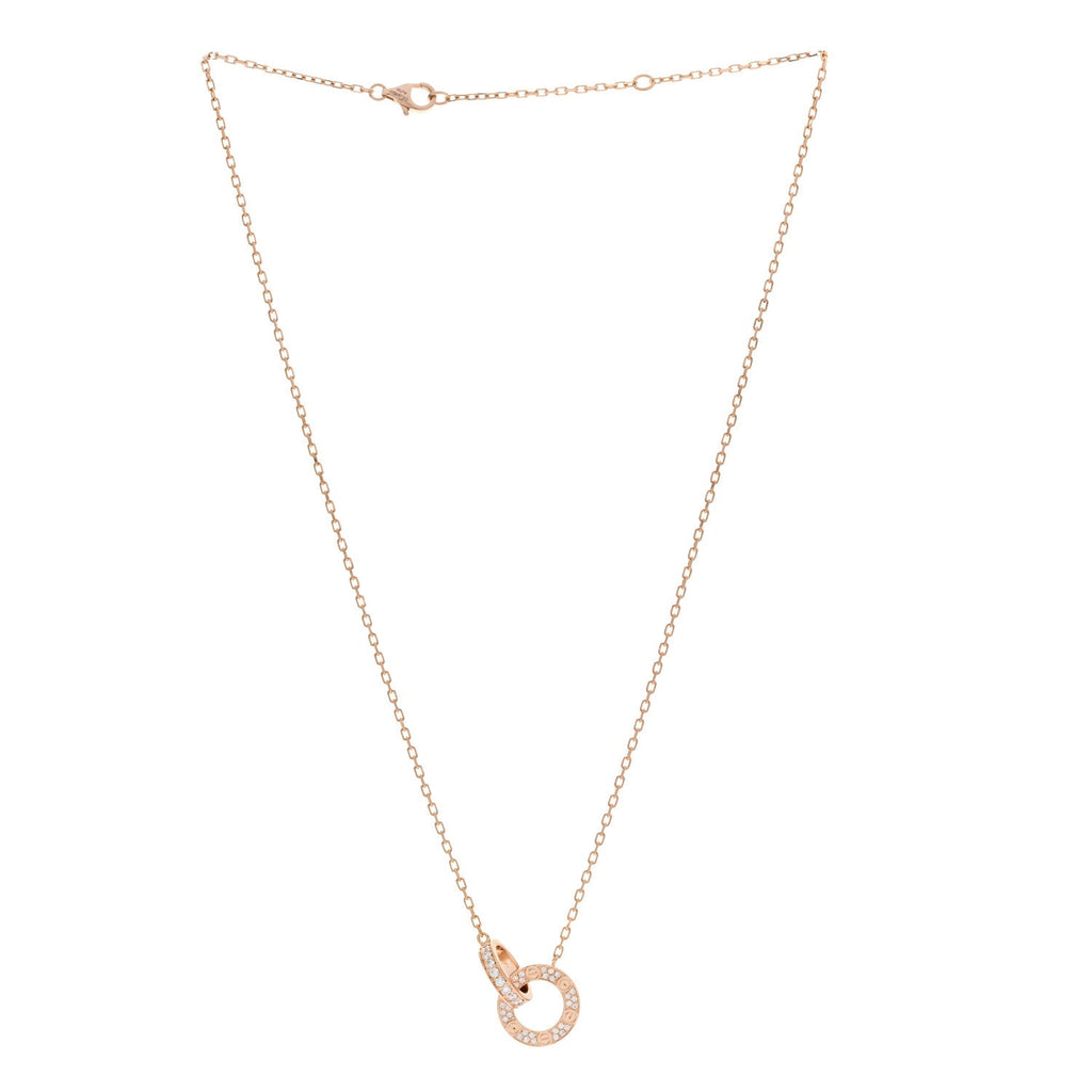 18K Pink Gold Diamond Interlocking LOVE Paved Necklace