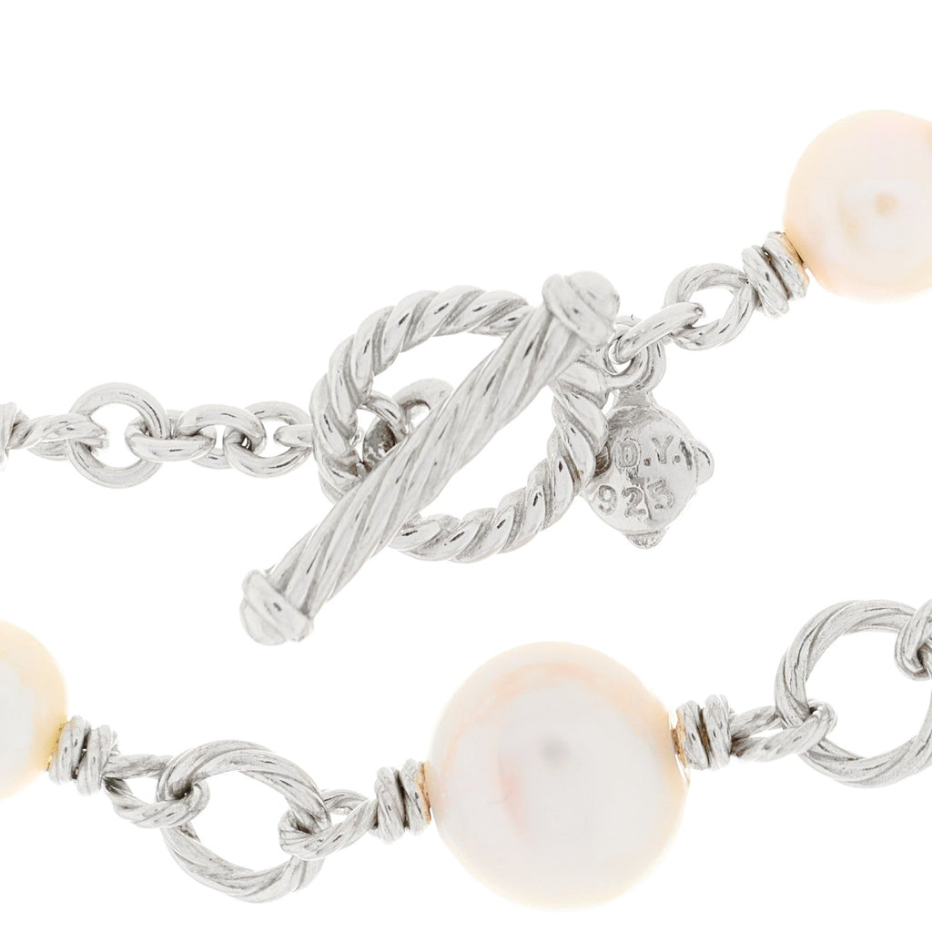 Sterling Silver Cultured Pearl Quatrefoil Long Chain Necklace