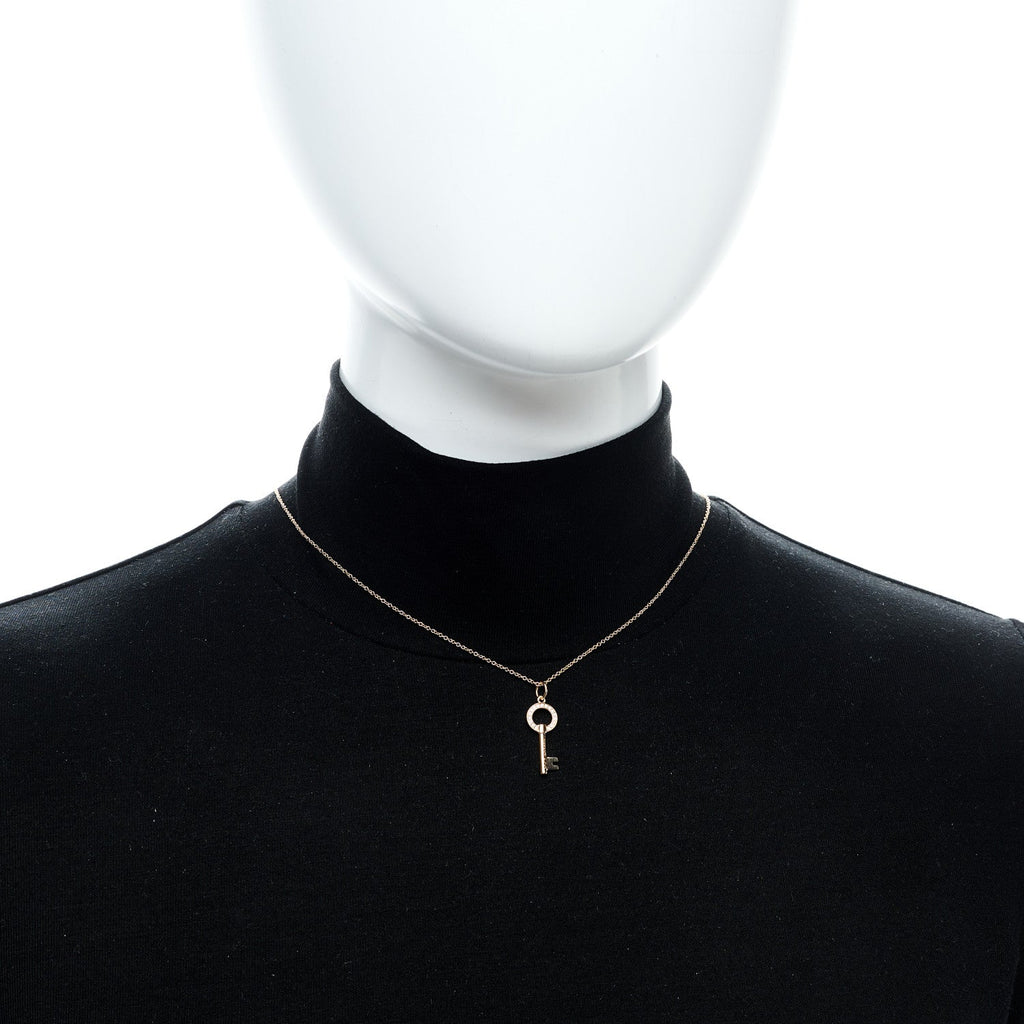 18K Rose Gold Diamond Modern Keys Round Open Key Pendant Necklace