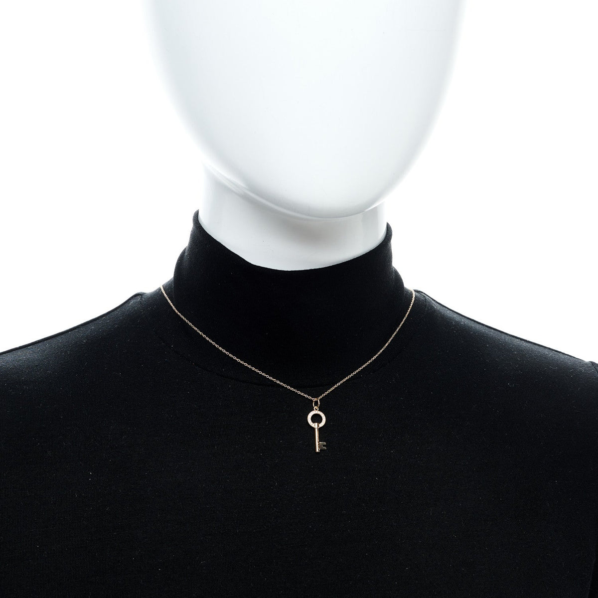 18K Rose Gold Diamond Modern Keys Round Open Key Pendant Necklace