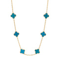 18K Yellow Gold Blue Agate 10 Motifs Vintage Alhambra Necklace