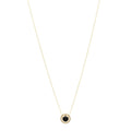 18K Yellow Gold Diamond Black Onyx Small T Circle Pendant Necklace