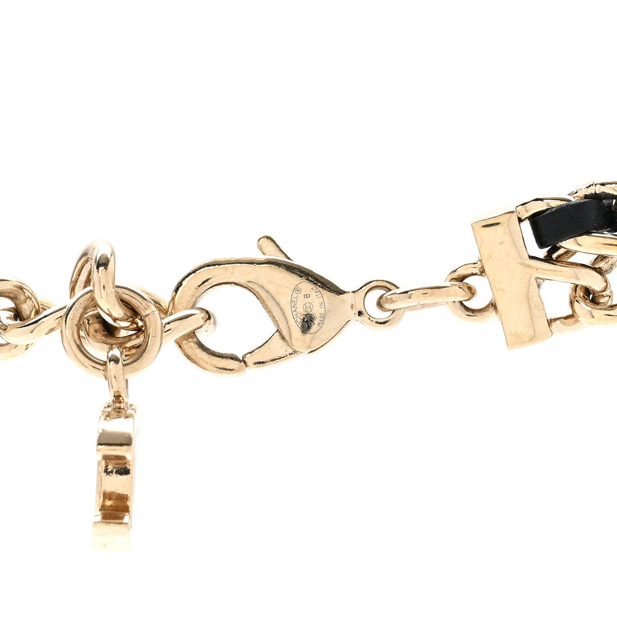 Metal Lambskin Crystal I Heart CC Choker Necklace Gold Black