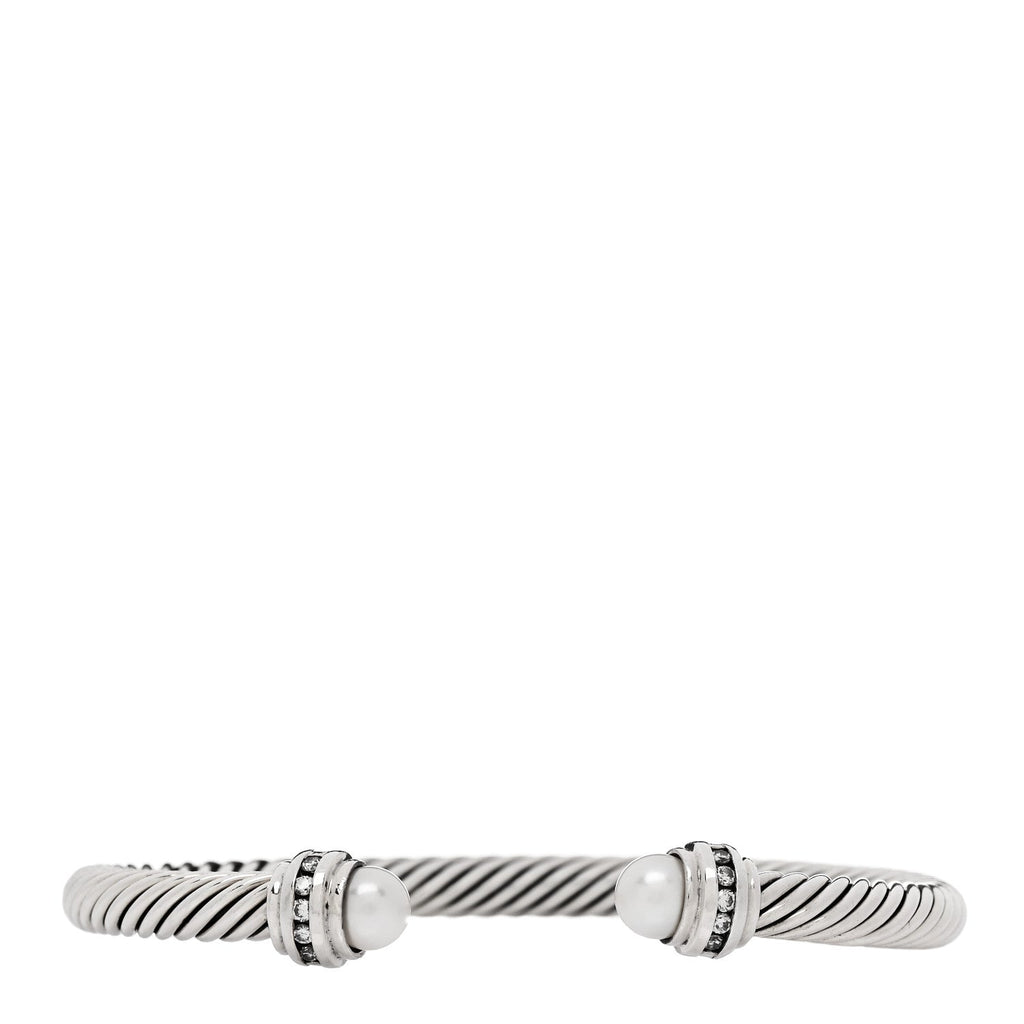 Sterling Silver Diamond Pearl 5mm Cable Classics Princess Bracelet