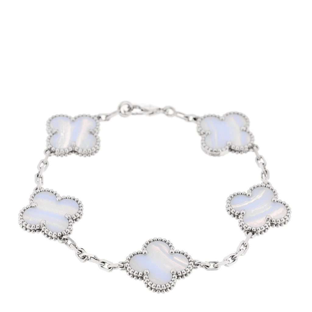 18K White Gold Chalcedony 5 Motifs Vintage Alhambra Bracelet