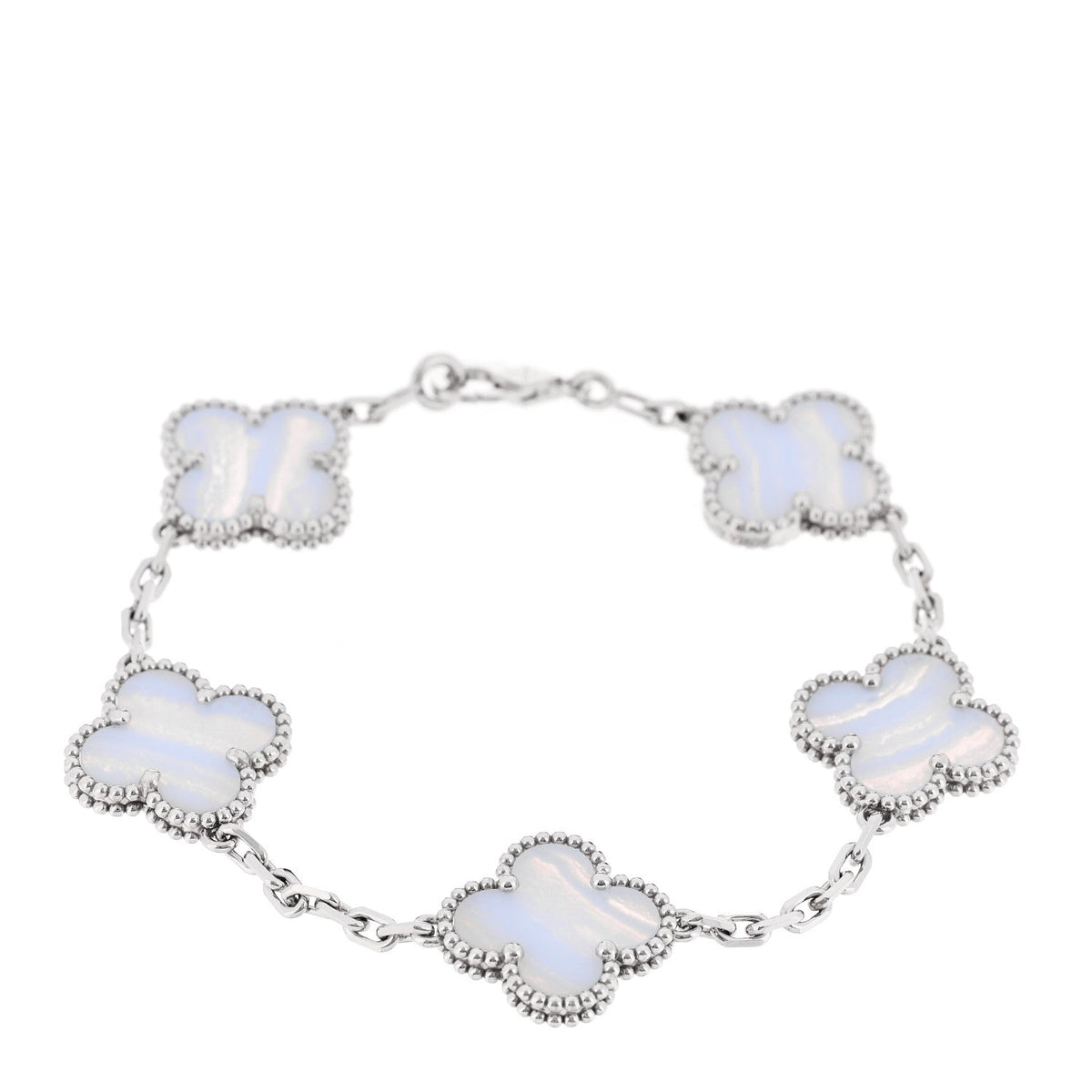 18K White Gold Chalcedony 5 Motifs Vintage Alhambra Bracelet