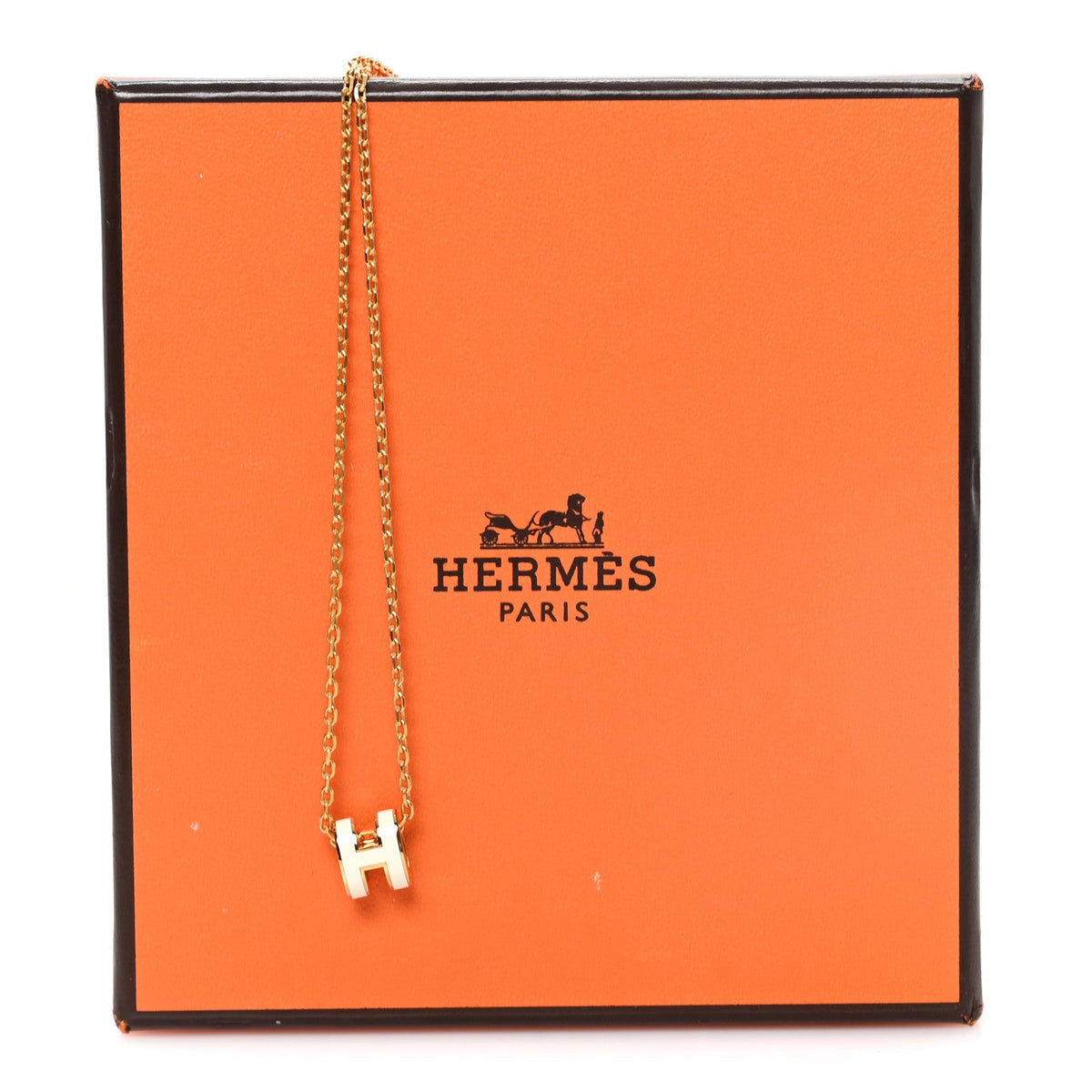 Lacquered Gold Mini Pop H Pendant Necklace White