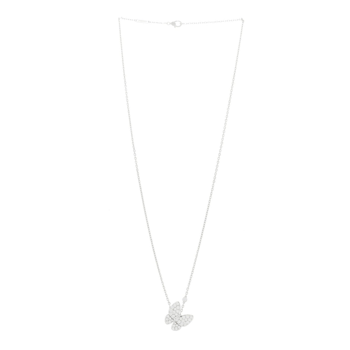 18K White Gold Diamond Two Butterfly Pendant Necklace