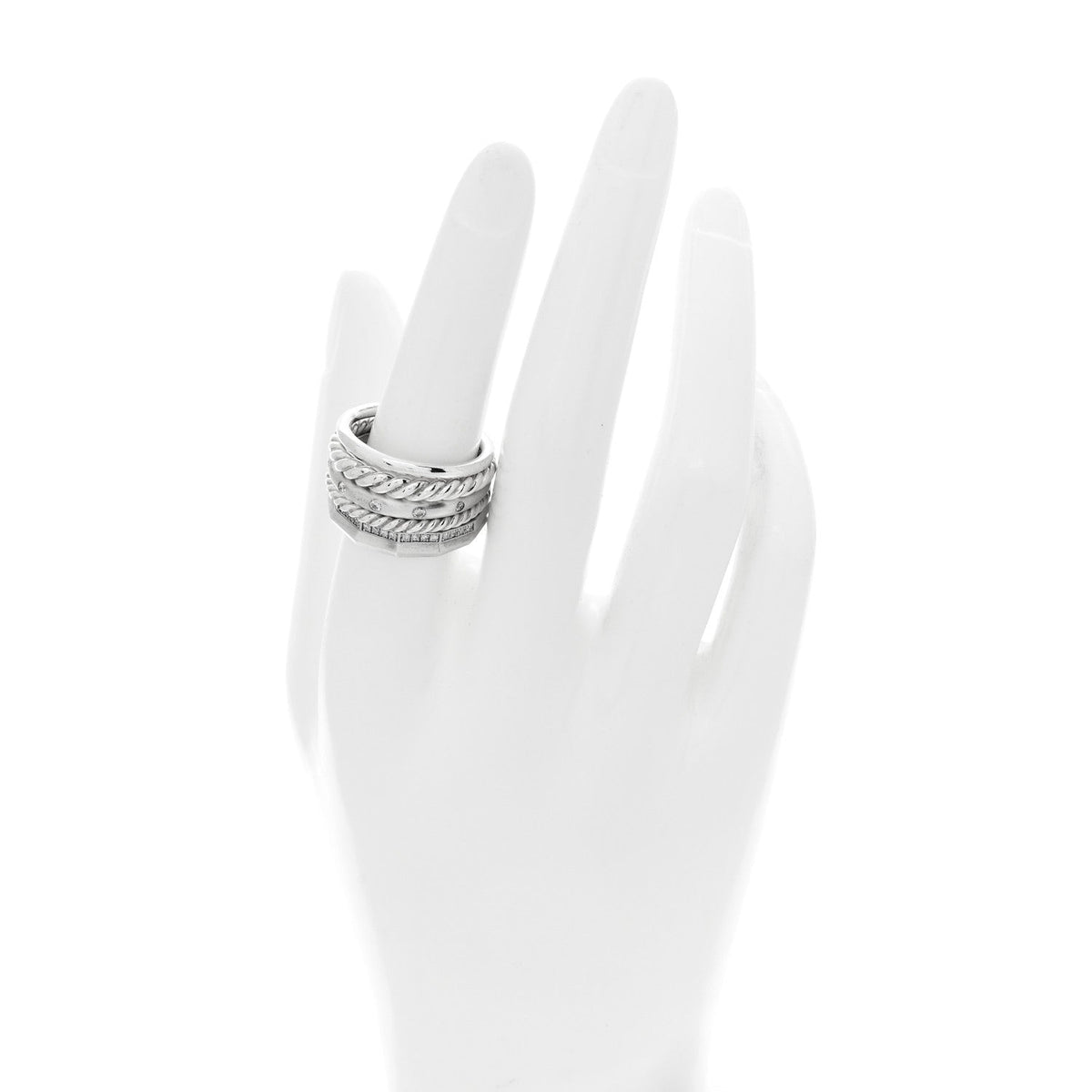 Sterling Silver Diamond 16mm Stax Wide Stacked Ring 57 8