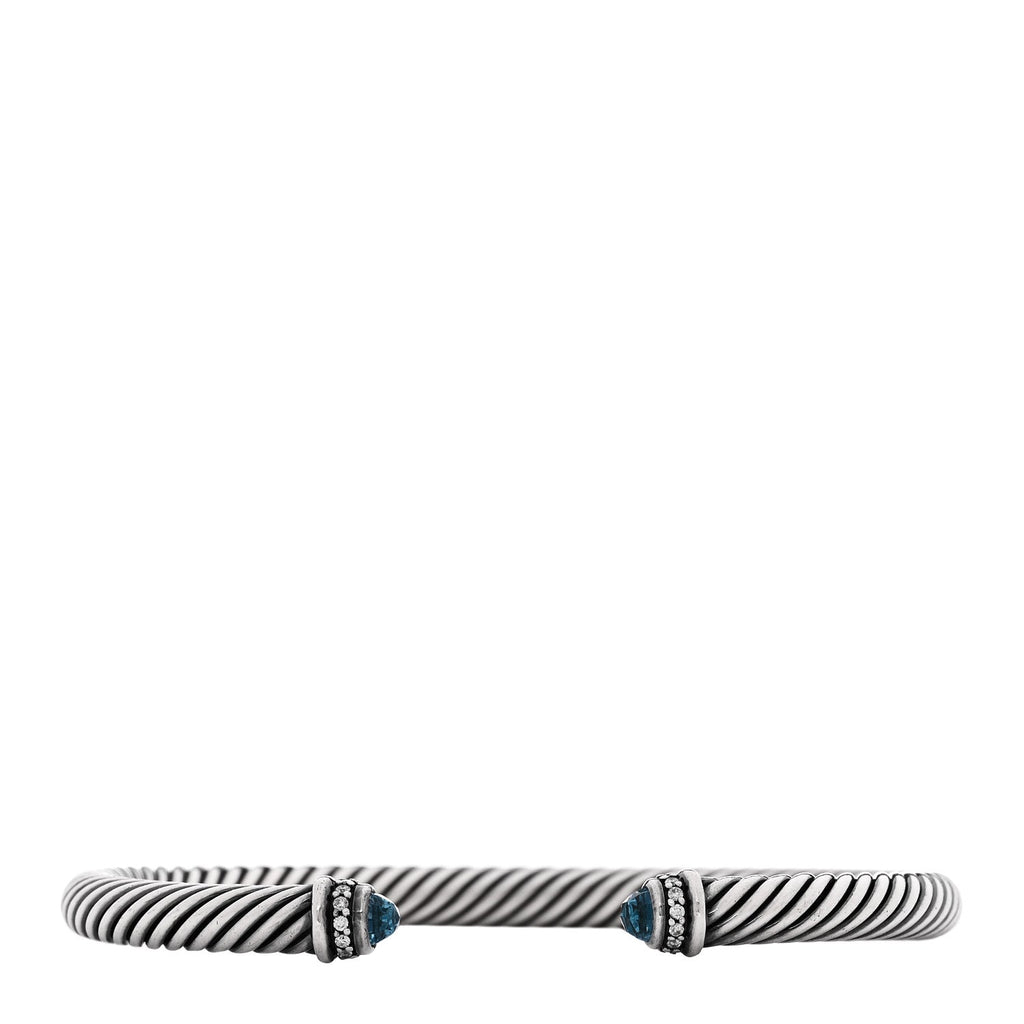 Sterling Silver Diamond Blue Topaz 5mm Cable Classics Bracelet