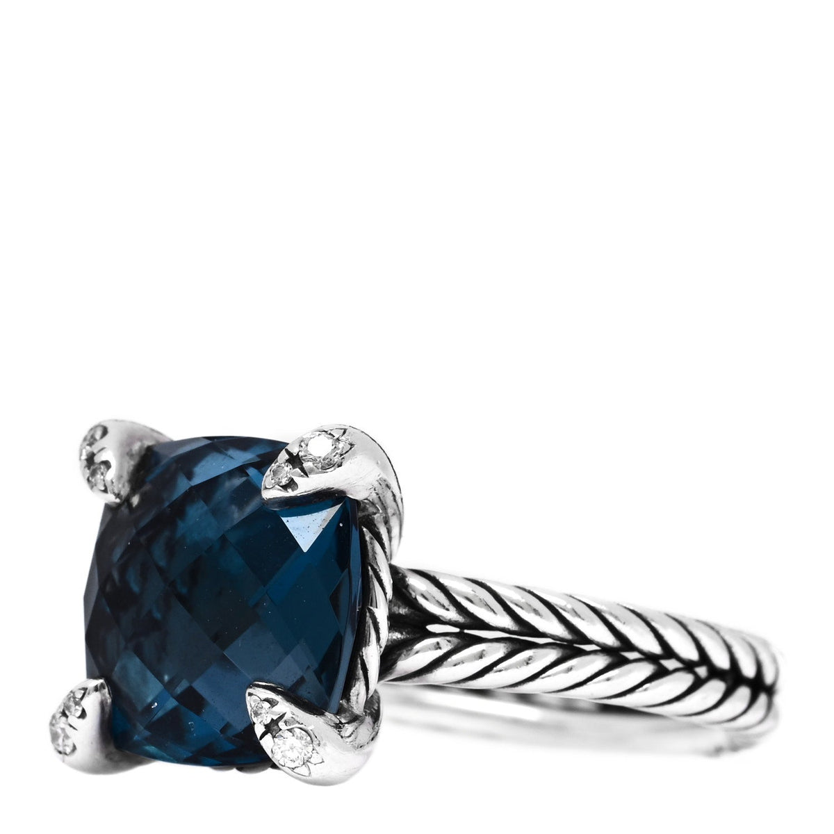 Sterling Silver Diamond Hampton Blue Topaz 11mm Chatelaine Ring 54 7