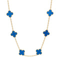 18K Yellow Gold Blue Agate 10 Motifs Vintage Alhambra Necklace