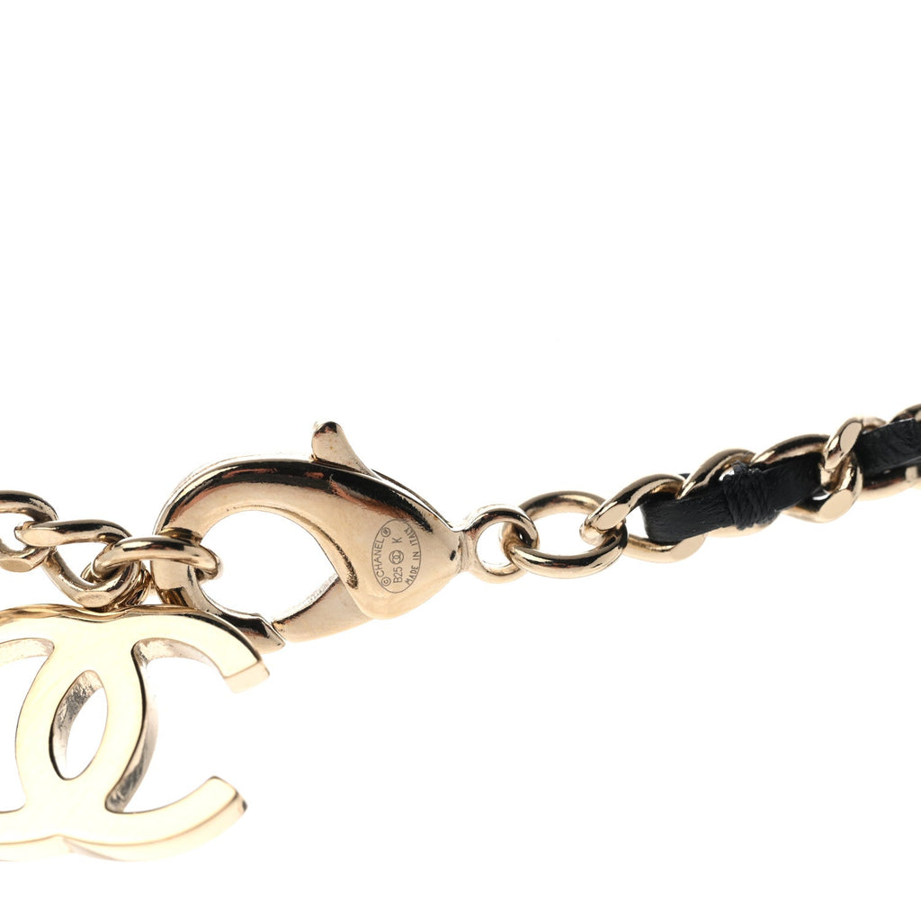 Lambskin Pearl Crystal CC Short Necklace Gold White Black