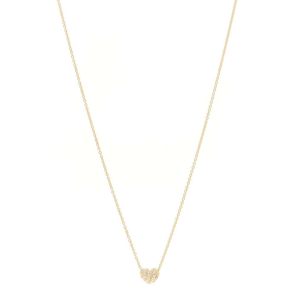 18K Yellow Gold Diamond Cable Heart Pave Pendant Necklace