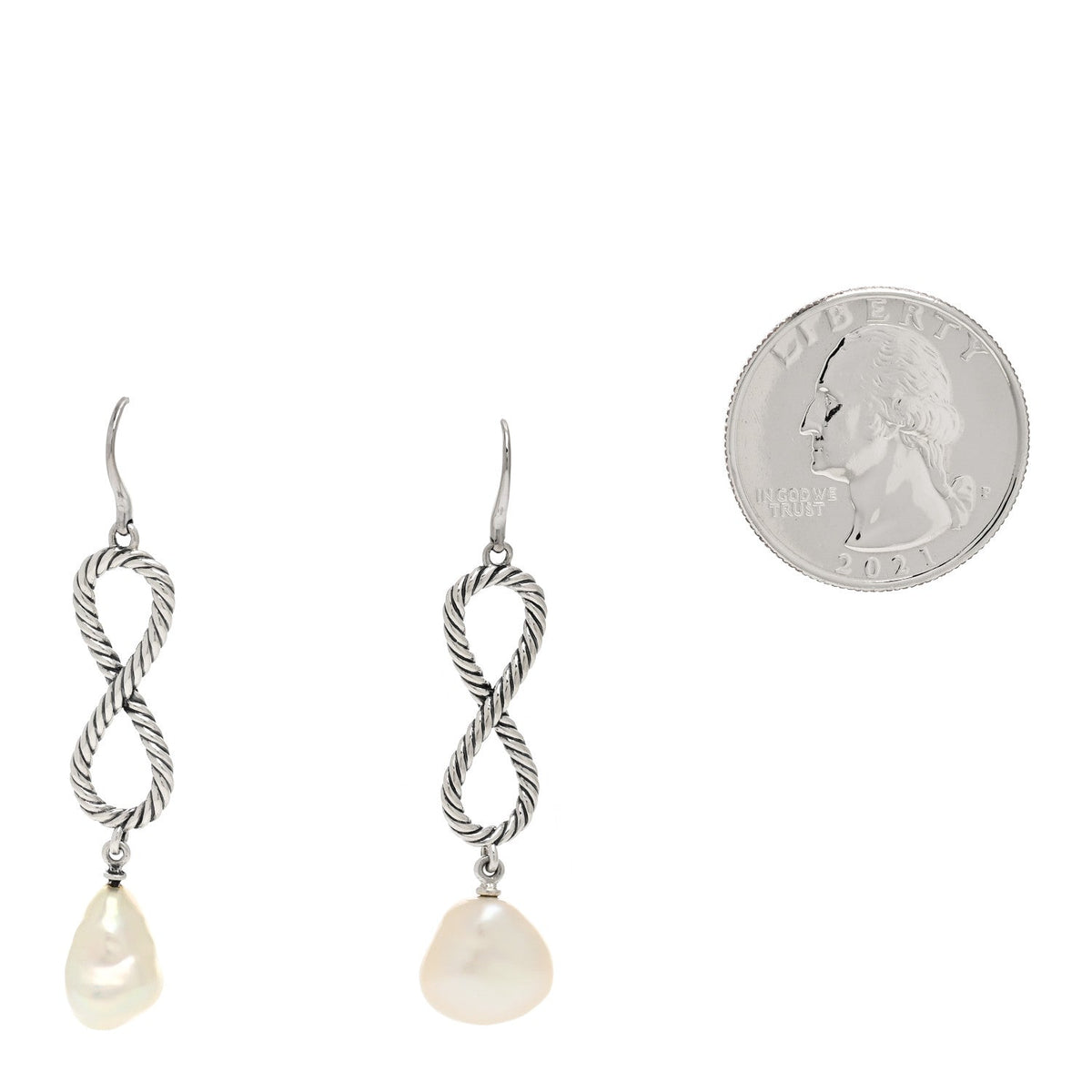 Sterling Silver Cultured Pearl Infinity Drop Earrings