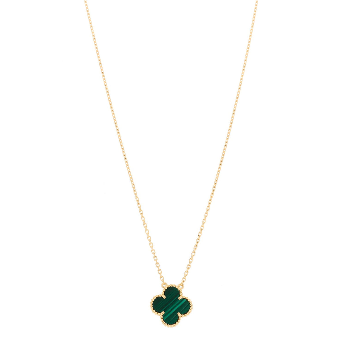18K Yellow Gold Malachite Vintage Alhambra Pendant Necklace