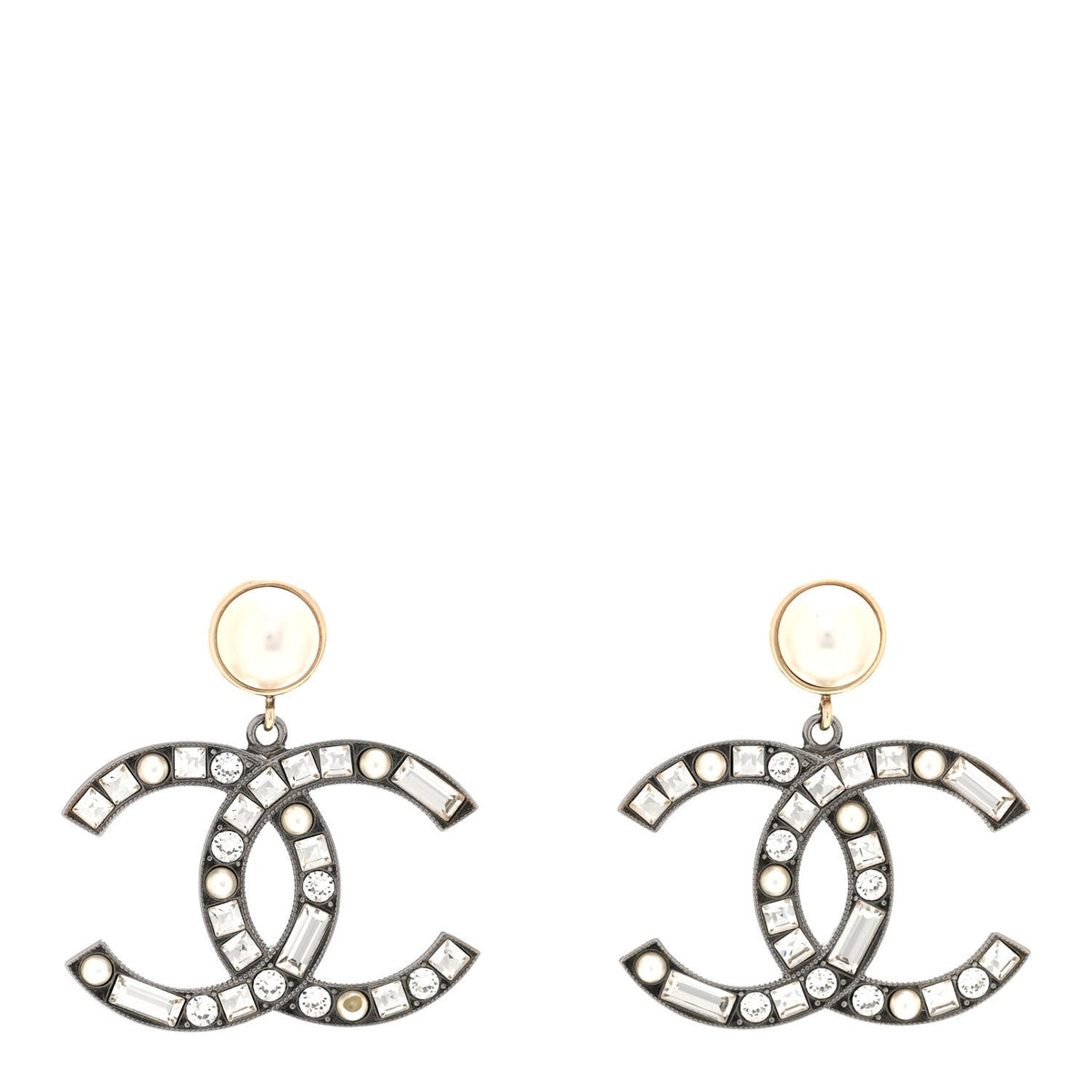Crystal Pearl CC Drop Earrings Gold Silver