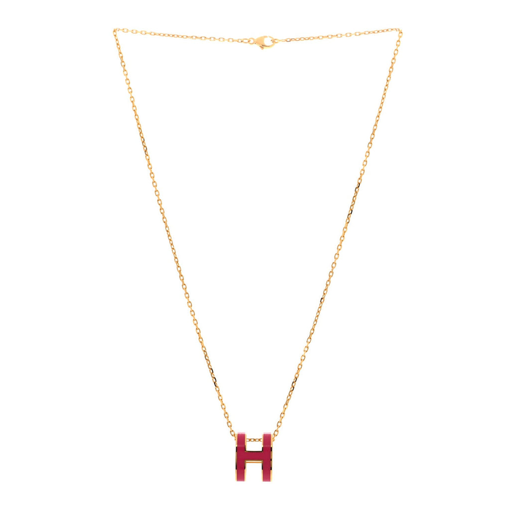 Lacquered Gold Pop H Pendant Necklace Rose Indien