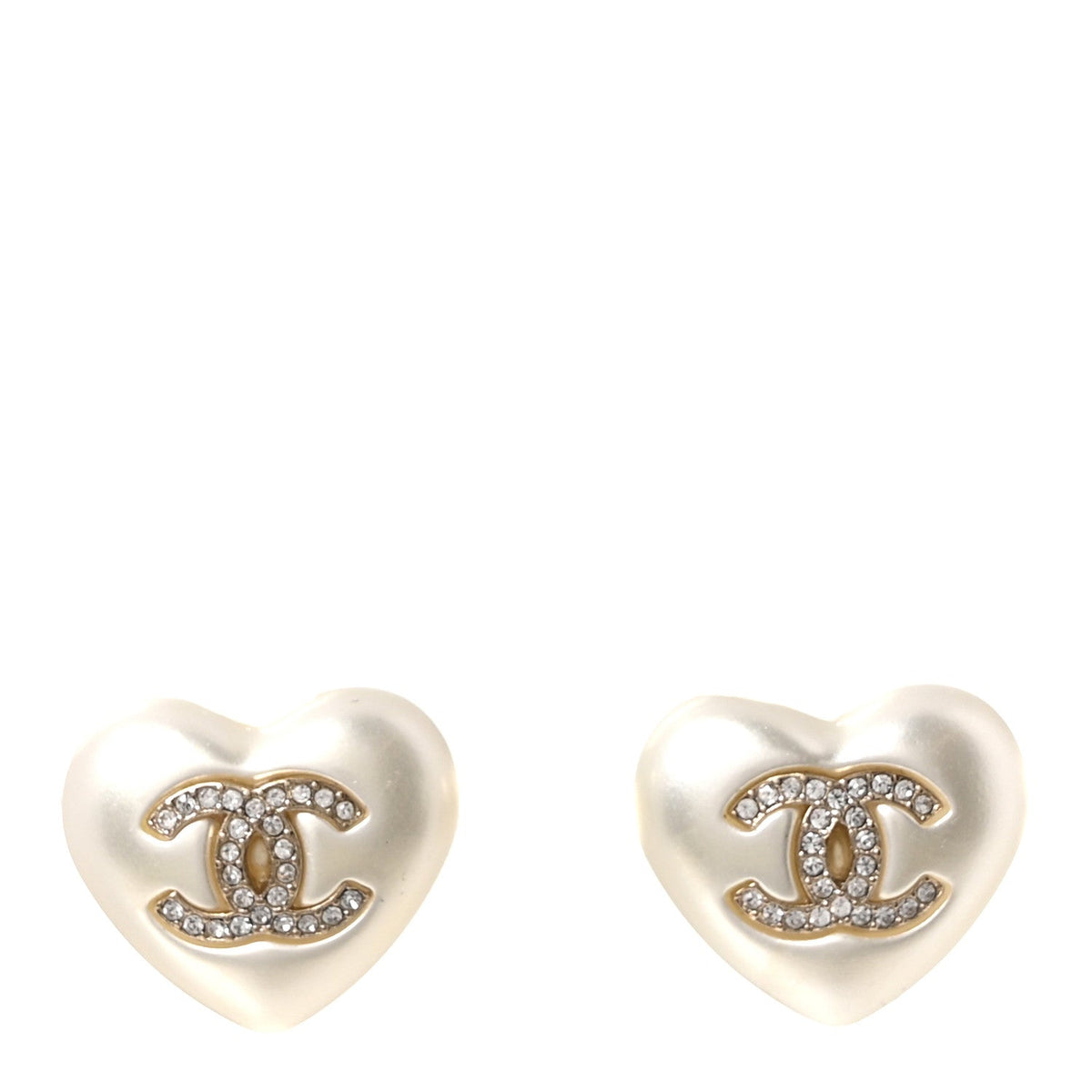 Pearl Crystal CC Heart Earrings Gold