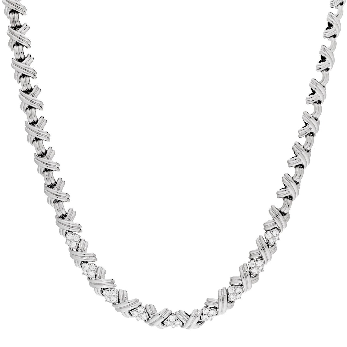 18K White Gold Diamond Signature X Necklace