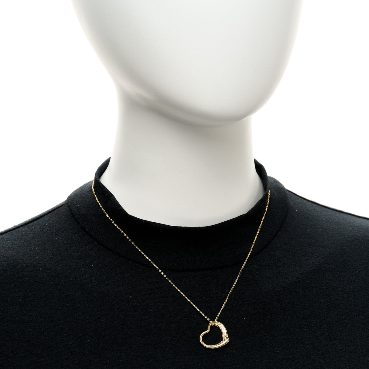 18K Yellow Gold Diamond Elsa Peretti Open Heart Necklace