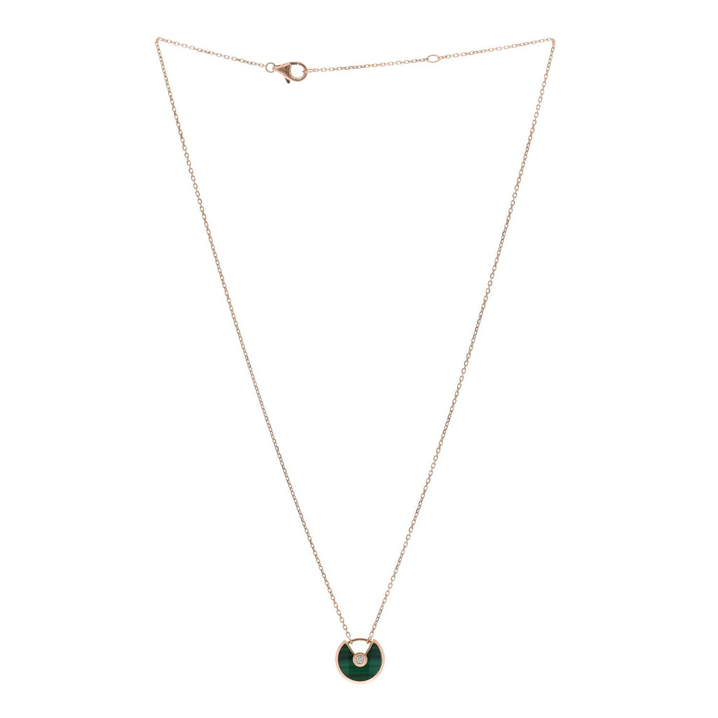 18K Pink Gold Diamond Malachite XS Amulette de Cartier Pendant Necklace