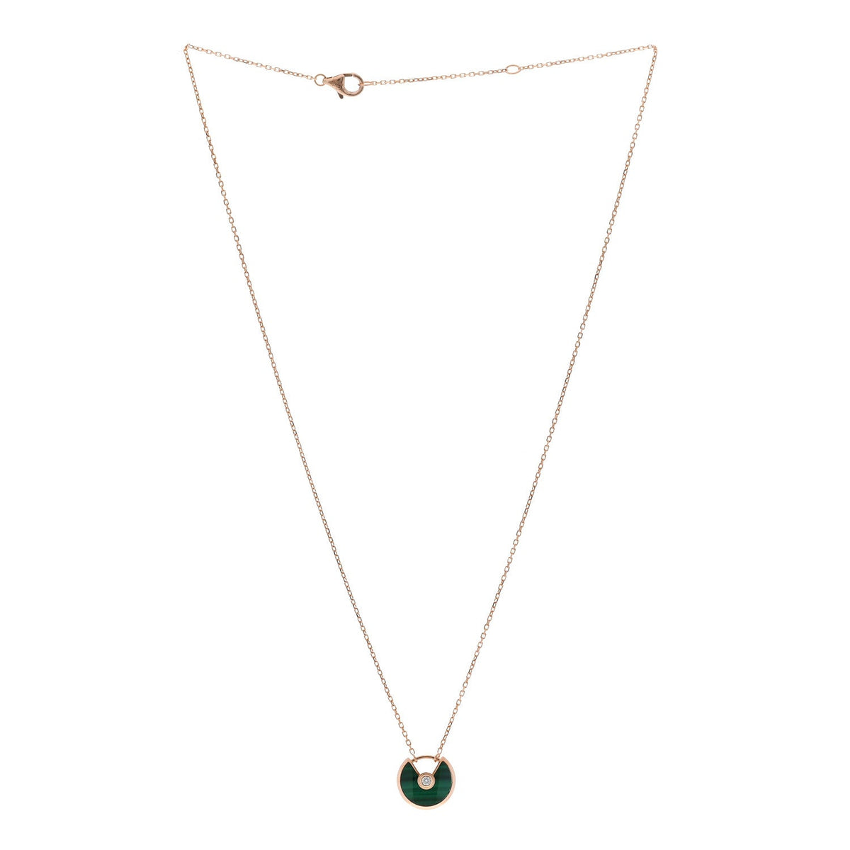 18K Pink Gold Diamond Malachite XS Amulette de Cartier Pendant Necklace