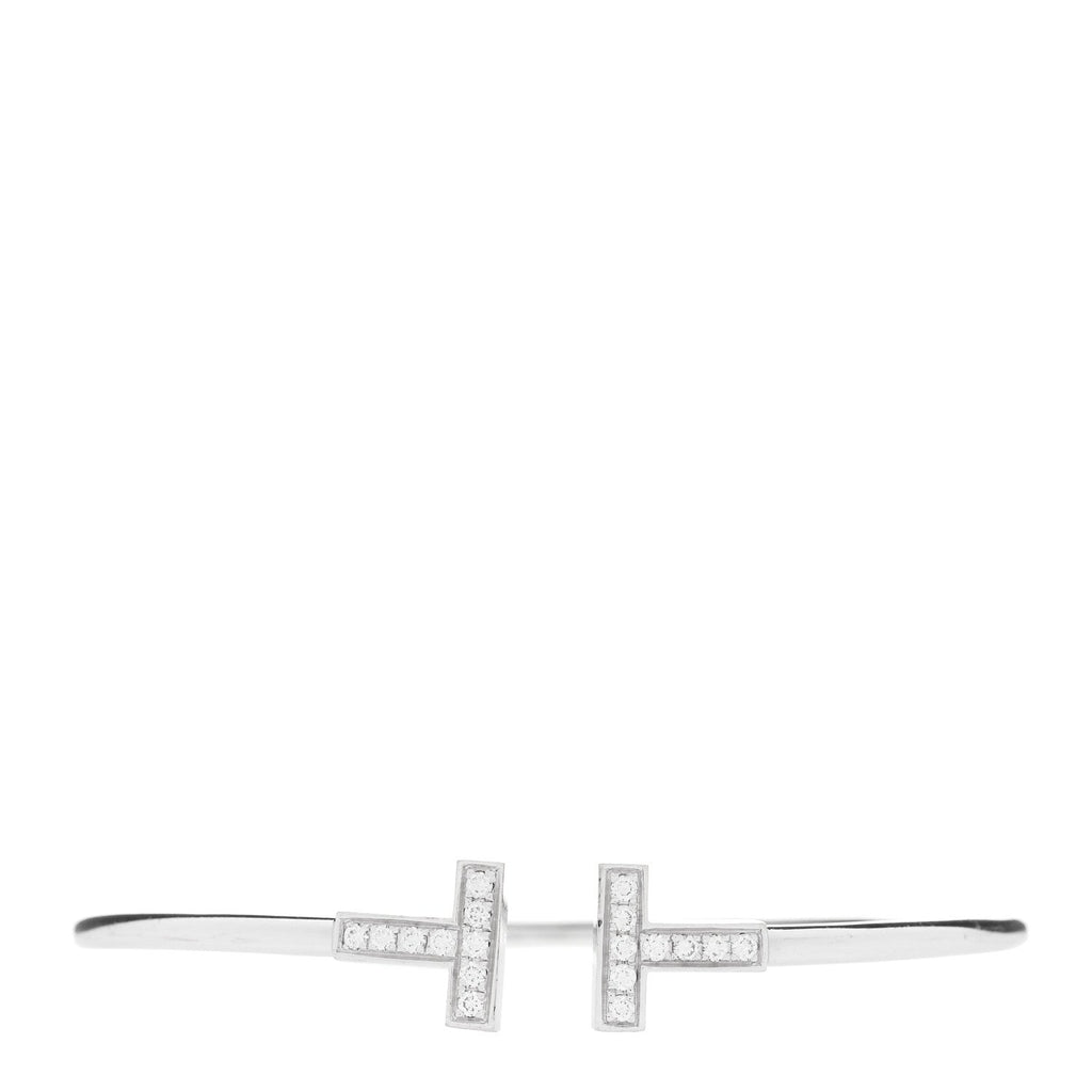 18K White Gold Diamond T Wire Bracelet