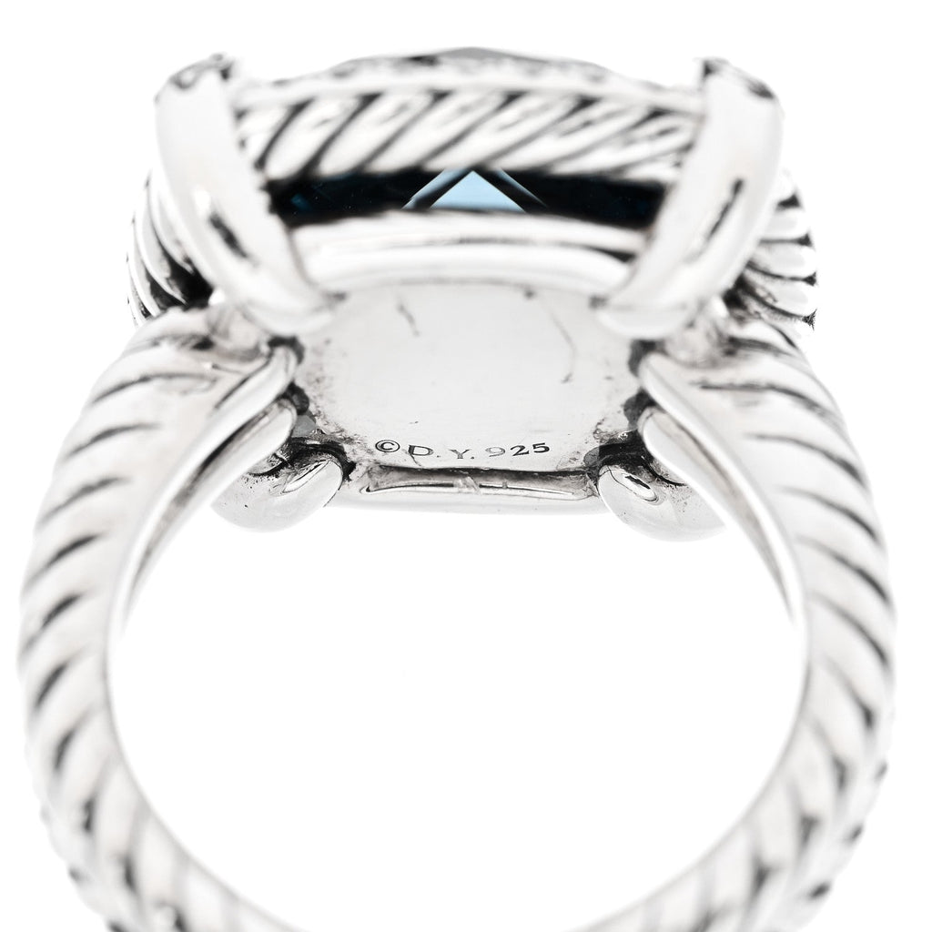 Sterling Silver Diamond Hampton Blue Topaz 14mm Chatelaine Pave Bezel Ring 51 5.75