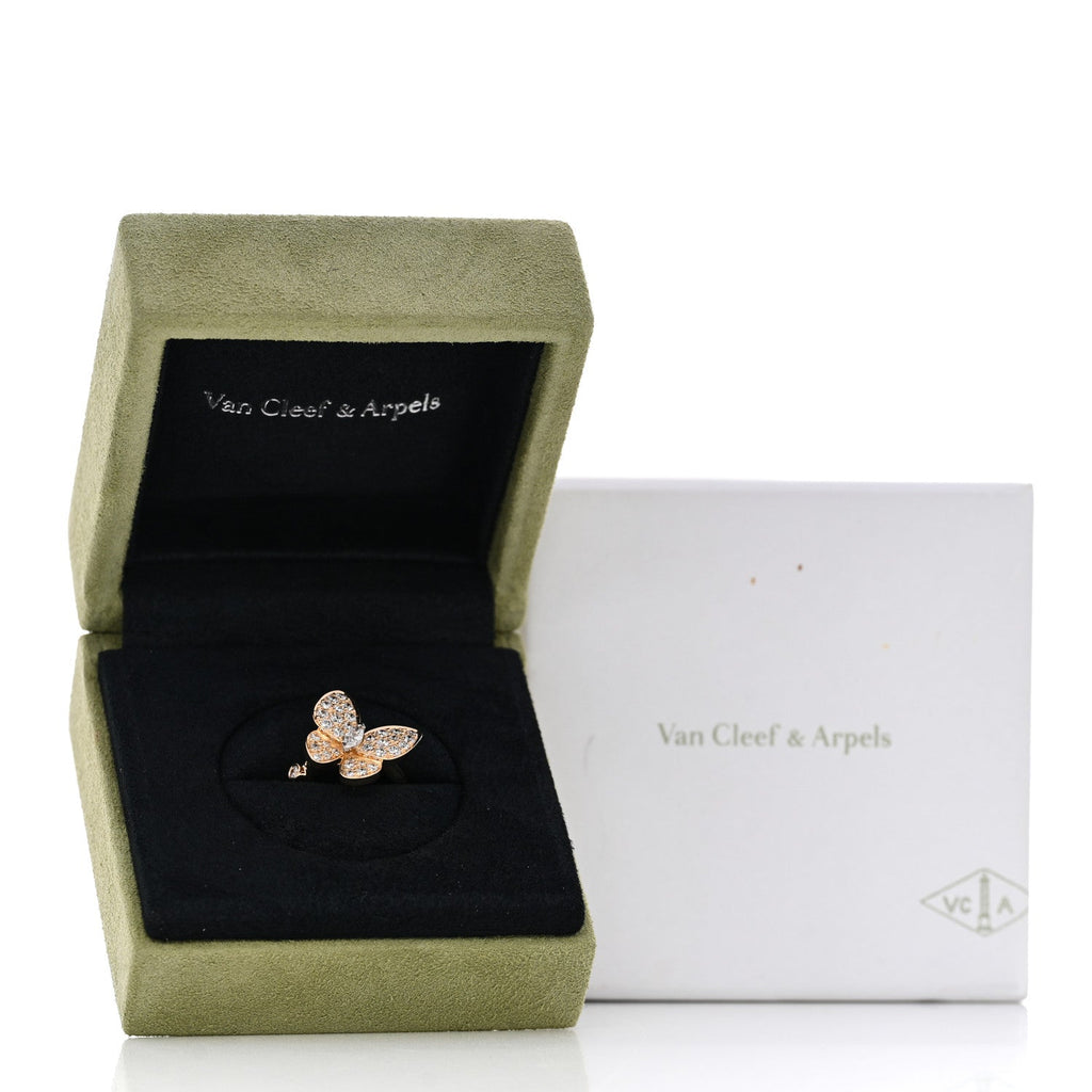 18K Yellow Gold Diamond Two Butterfly Ring 50 5.25