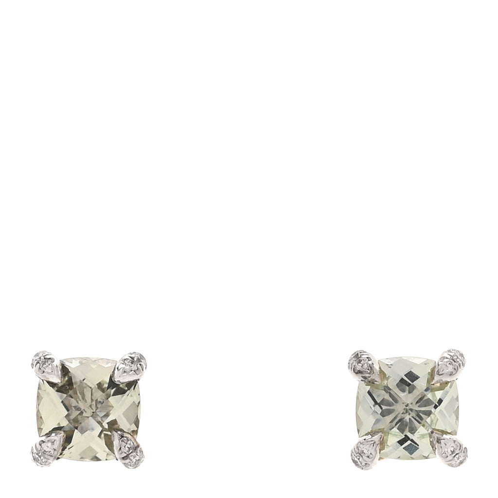 Sterling Silver Diamond Prasiolite 6mm Chatelaine Earrings